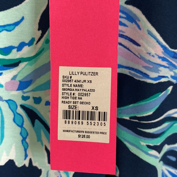 NWT XS Lilly Pulitzer Georgia May Palazzo Pant in High Tide Navy Ready Set Gecko - Picture 4 of 4